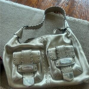 Michael Kors Silver Shoulder Bag with Metallic Finish